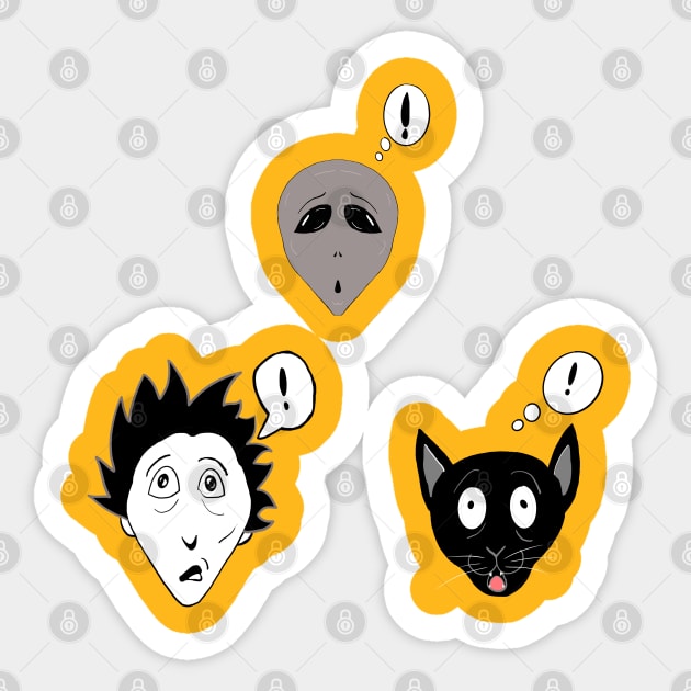 Manga / Anime Surprised Gray Alien, Man and Cat Art Sticker by DMcK Designs